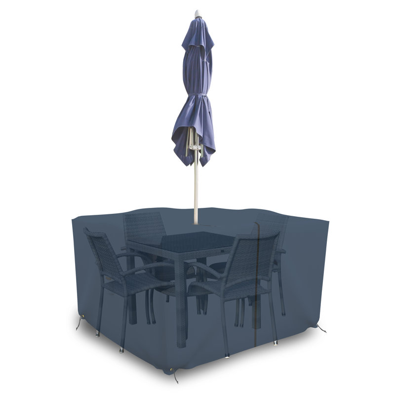 Housse pour ensemble de table et chaises d'extérieur carrée avec trou pour parasol, H 30 po x l 65 po x P 65 po, Bleu foncé