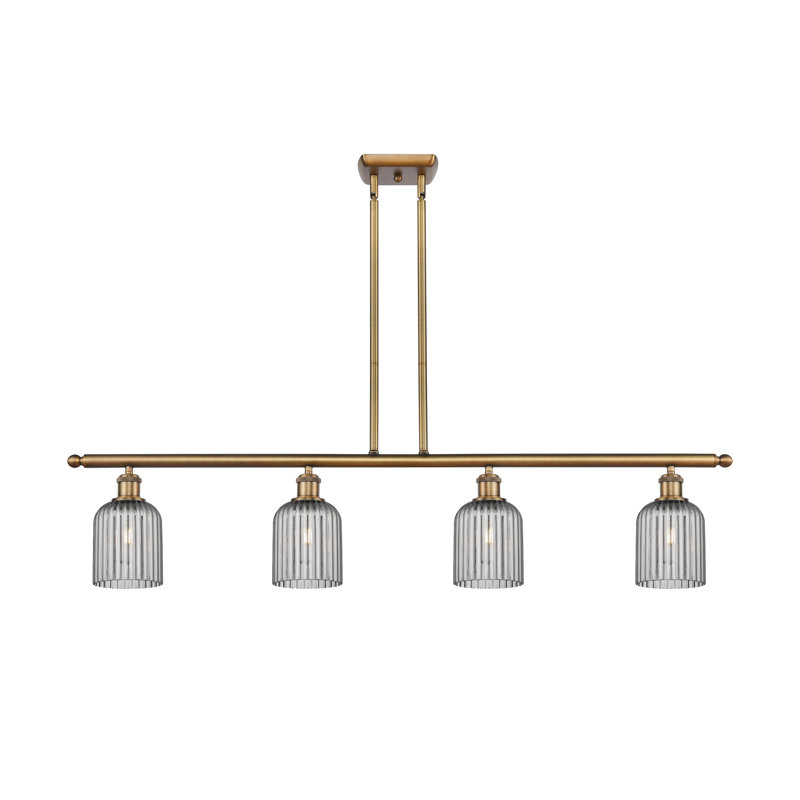 Luminaire suspendu pour îlot de cuisine 4 lumières Fiennes, Laiton brossé, Gris fumée clair