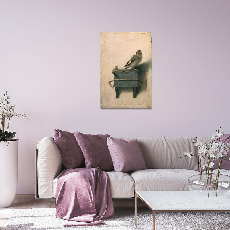 Le chardonneret, 1654 par Carel Fabritius - peinture sans cadre, H 16 po x l 24 po x P 0,25 po