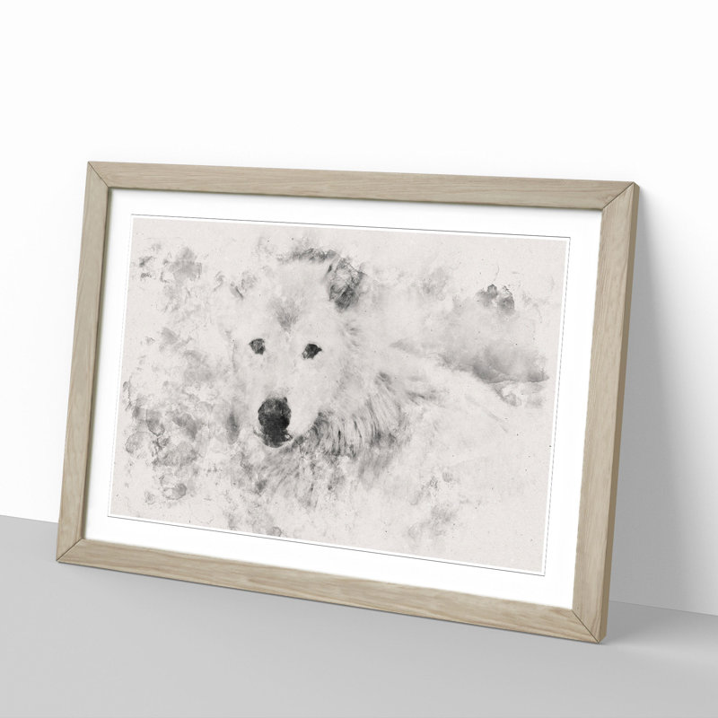White Wolf - Picture Frame Graphic Art, Oak Framed, 48cm H x 65cm W x 2cm D