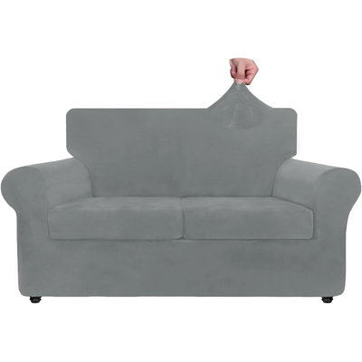 Luxury Velvet Couch Cover 3 Piece Stretch Sofa Covers For 2 Cushion Couch Soft Loveseat Slipcover Living Room Anti Slip Dogs Love Seat Furniture Protector, (2 Cushions)