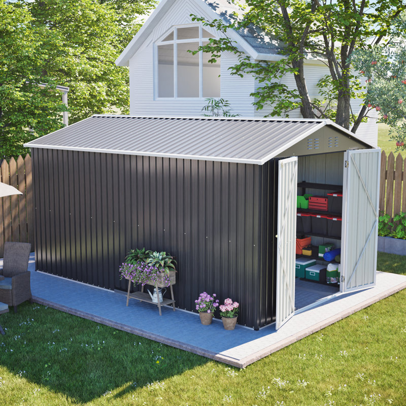 Remise verrouillable en métal sécurisée 8 x 12 pi - grand rangement extérieur avec cadre en aluminium, remise à outils de jardin durable pour la cour, le patio et la pelouse