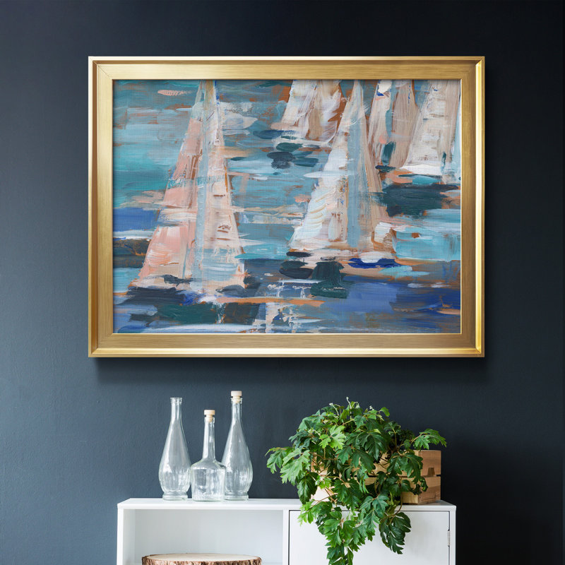 Pop Regatta I, Papier encadré doré à coins fermés, H 22,5 po x l 30,5 po x P 1 po, Pas de tapis