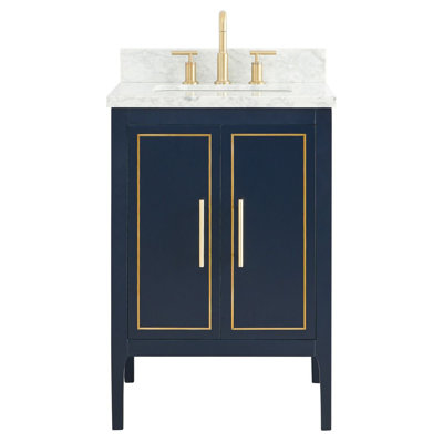 24'' Free-standing Single Bathroom Vanity with Carrara Marble Vanity Top