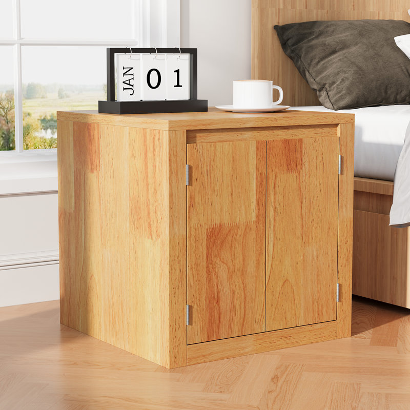 End Table with Charging Station and USB Ports, Modern Bedside Table with Door, Rustic Wood Square Nightstand with Adjustable Storage Shelf for Living Room, Bedroom, Oak Wood