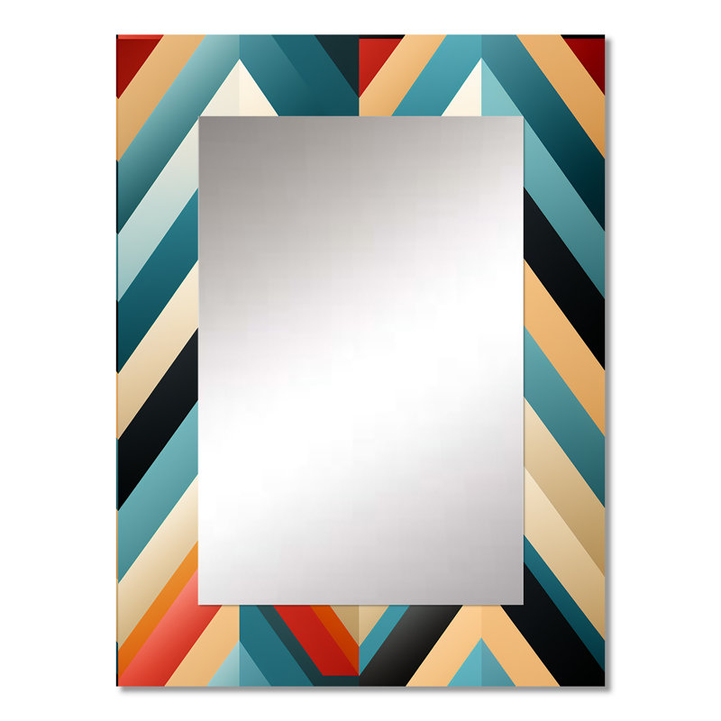 Motif géométrique bleu et beige feune Mid Century - miroir géométrique mural, 32 po x 24 po