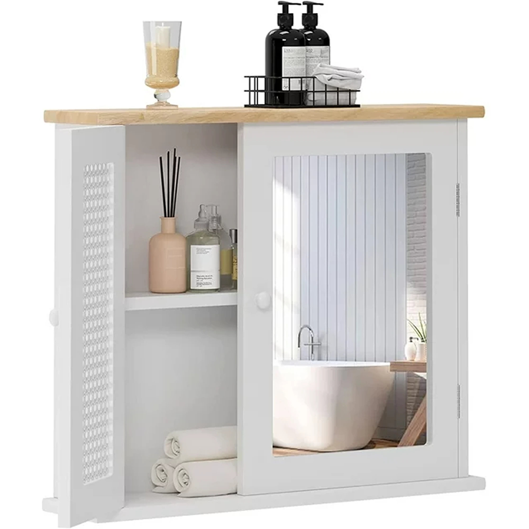 Medicine Cabinet w/ Mirror, Storage Shelf, Wall Mounted Bathroom