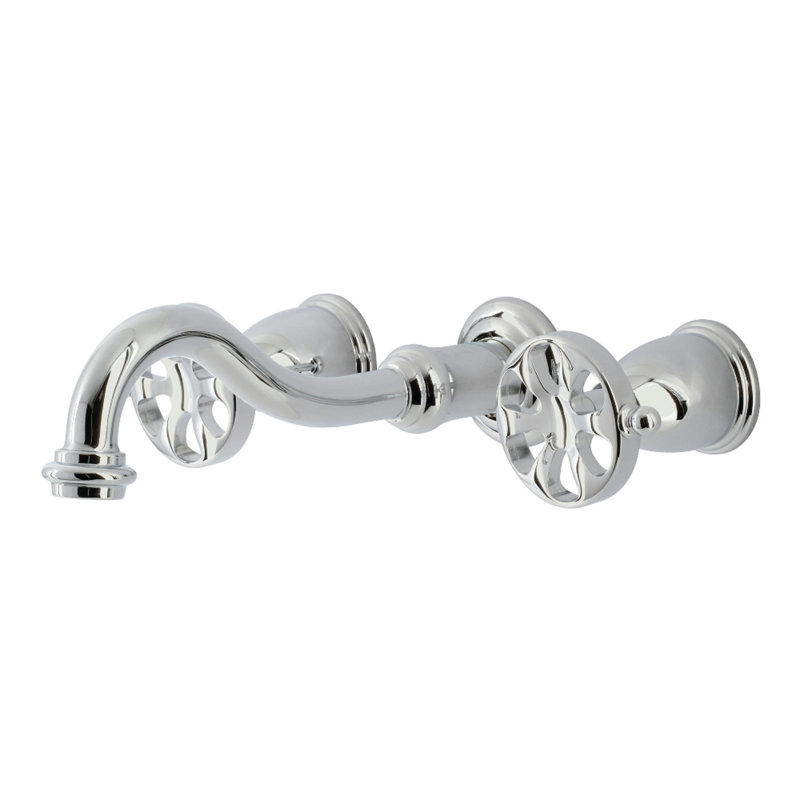 Kingston Brass Belknap Two-Handle 3-Hole Wall Mount Tub Faucet, Cross, Polished Chrome