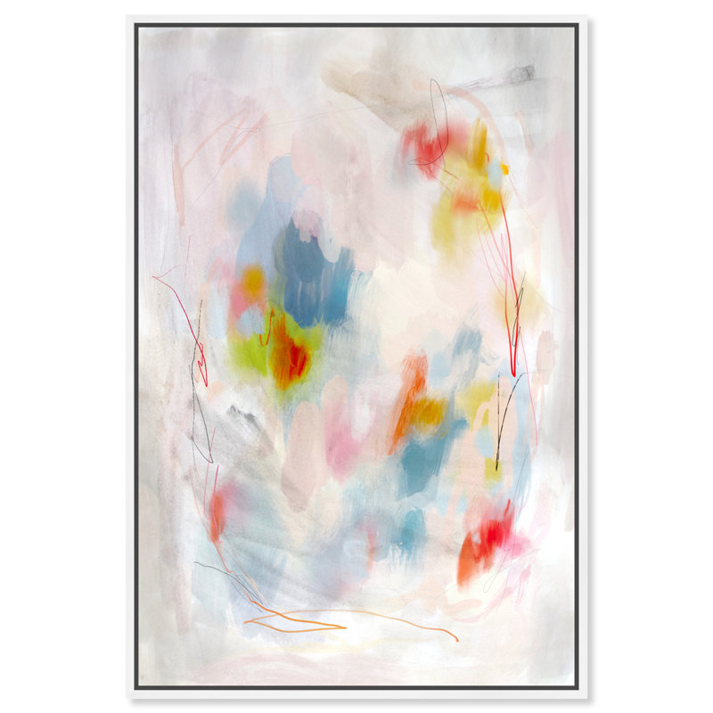 Couleurs abstraites dans la neige I - Peinture sur toile, H 30 po x l 20 po, Cadre flottant blanc