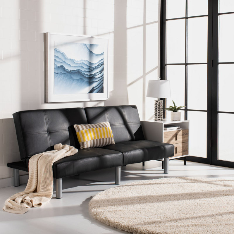 Kailee Twin 71'' Upholstered Tight Back Convertible Sofa, Black Polyester Blend