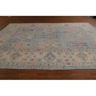 Tapis géométrique bleu Oushak 9 x 13