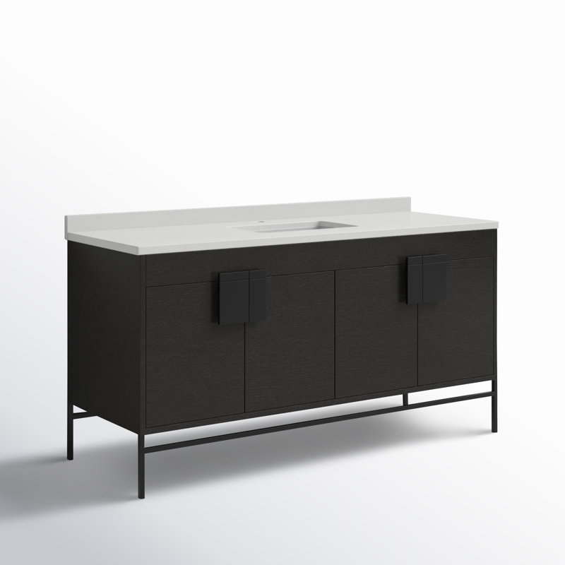 Ensemble de meuble-lavabo simple 60 po Maisie, Noir, Chêne noir à grain droit