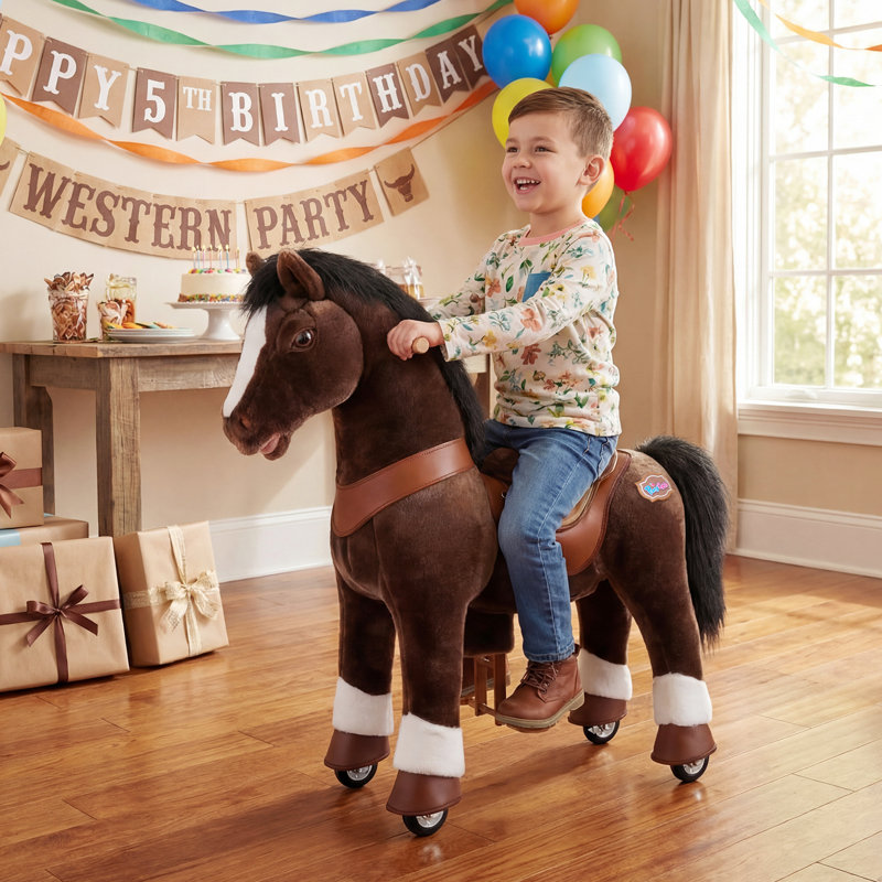PoneyCycle, cheval à cheval avec sons, cheval de marche, poney mécanique en peluche avec frein à main, sans piles, 3 à 4 ans et 4 à 7 ans