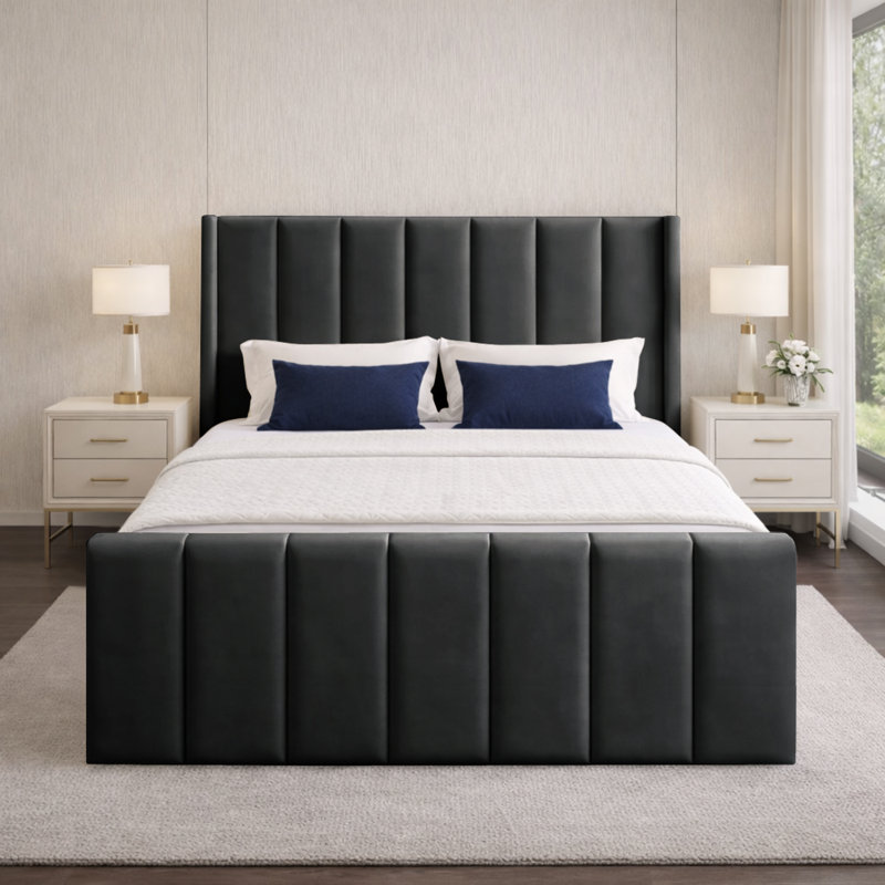 Premium Wingback Storage Bed Frame, Single (3'), Asphalt