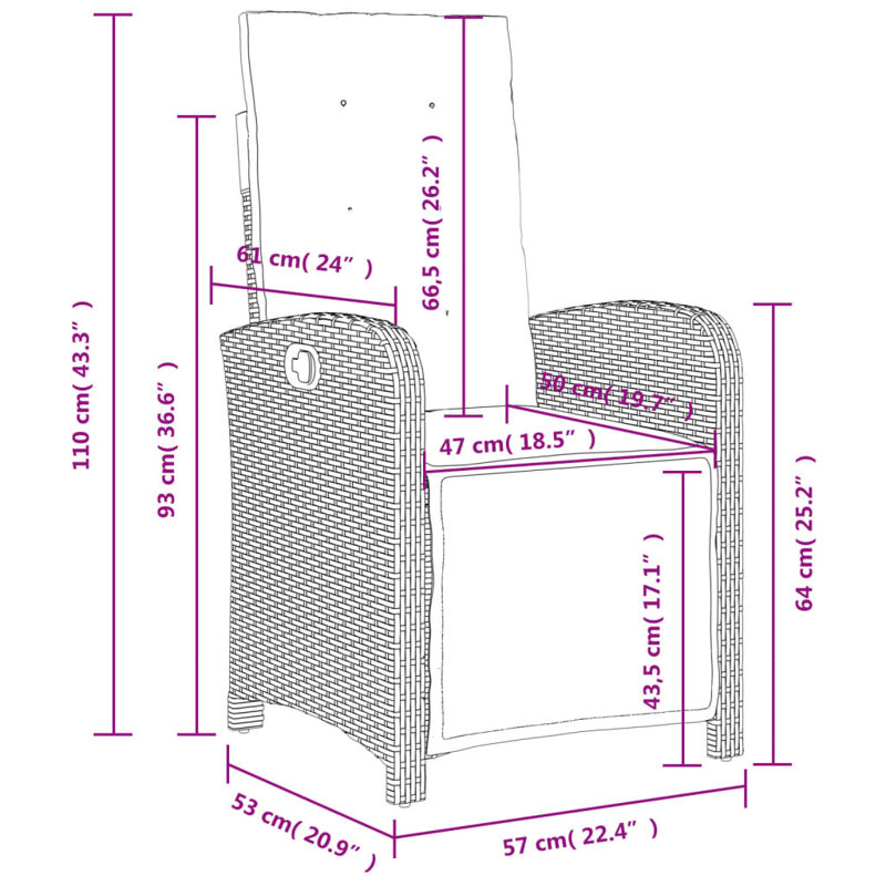 Vidaxl, chaises de patio inclinables 2 pièces avec repose-pieds en rotin de polyester gris