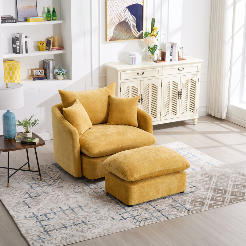 Fauteuil d'appoint pivotant avec repose-pieds, Yellow