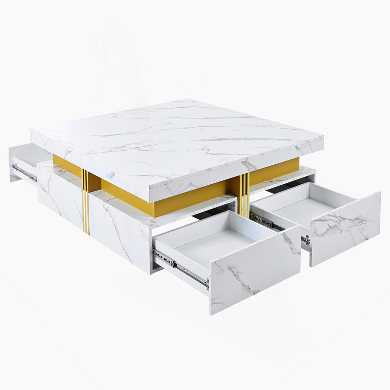 Table basse moderne carrée avec rangement à 4 tiroirs de 33,5 po