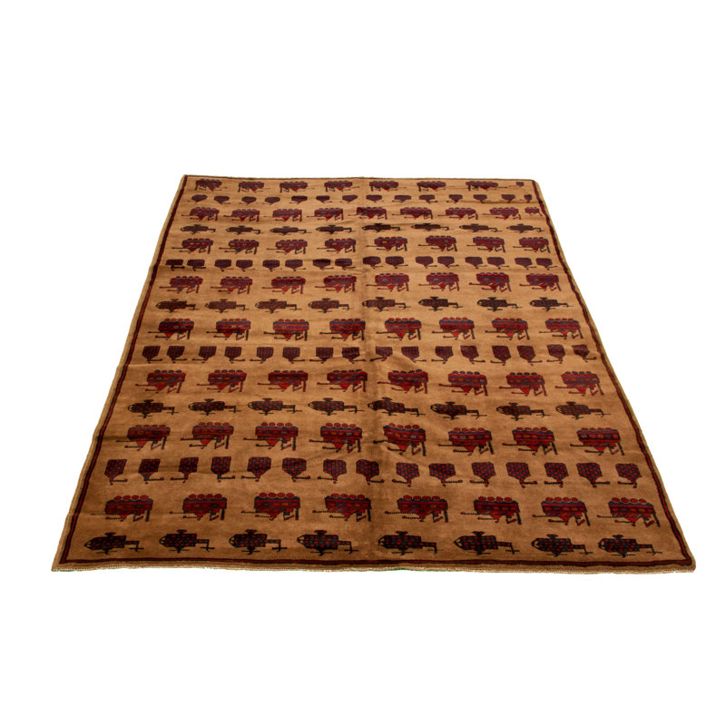 Tapis décoratif de laine brun clair en laine noué à la main de conception unique 6 pi 7 po X 9 pi 7 po noué à la main New Age