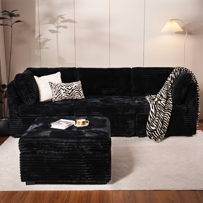  Cloudelle 98.1" Modular Sectional, L Shaped Minimalist Couches With Ottoman Chaise, 4 Seats Modern Deep Seat Cloud Plush Corduroy Sofa Set For Living Room