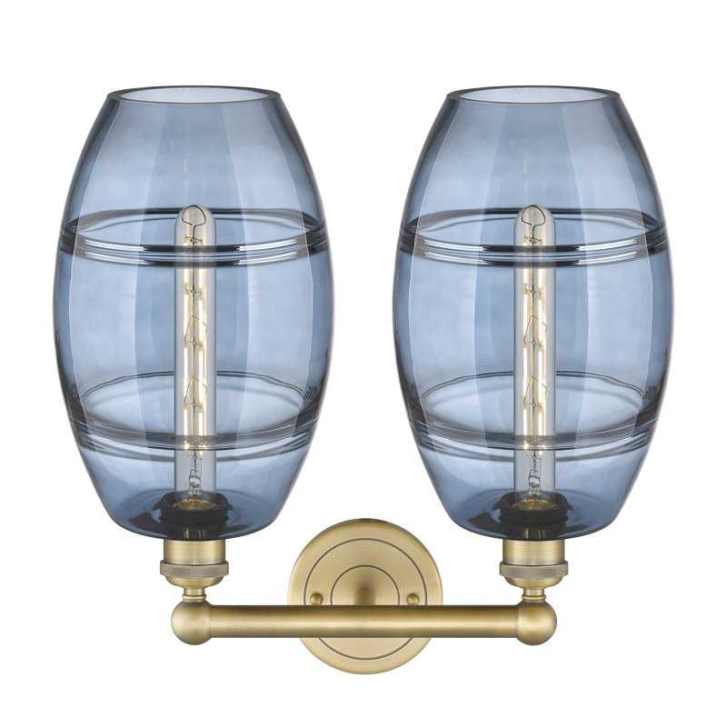 Éclairage pour meuble-lavabo à 2 lumières à intensité variable Kusham, Laiton brossé, Bleu princesse