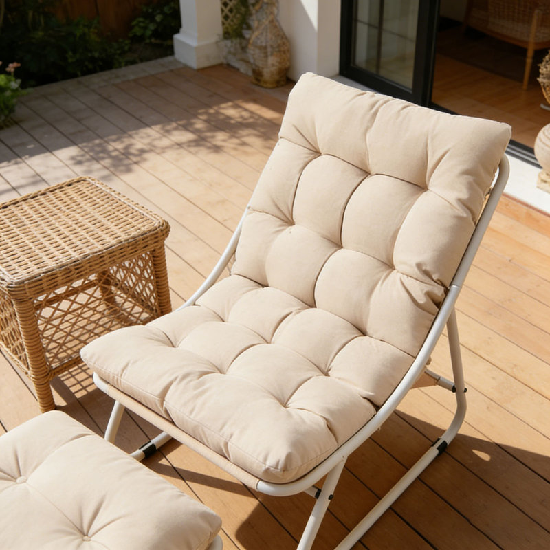 Patio Outdoor Lounge Chair with Ottoman, Beige