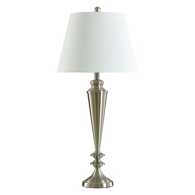 34" Brushed Steel - Steel Table Lamp - White Shade