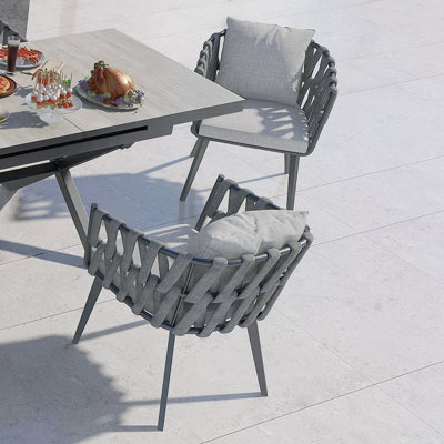 Set Of 2 Hand Woven Rope Outdoor Patio Dining Chair With Cushions In Gray