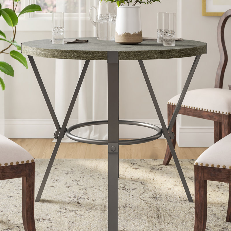 Bruce Ash Round Metal Base Dining Table, Gray/Gray