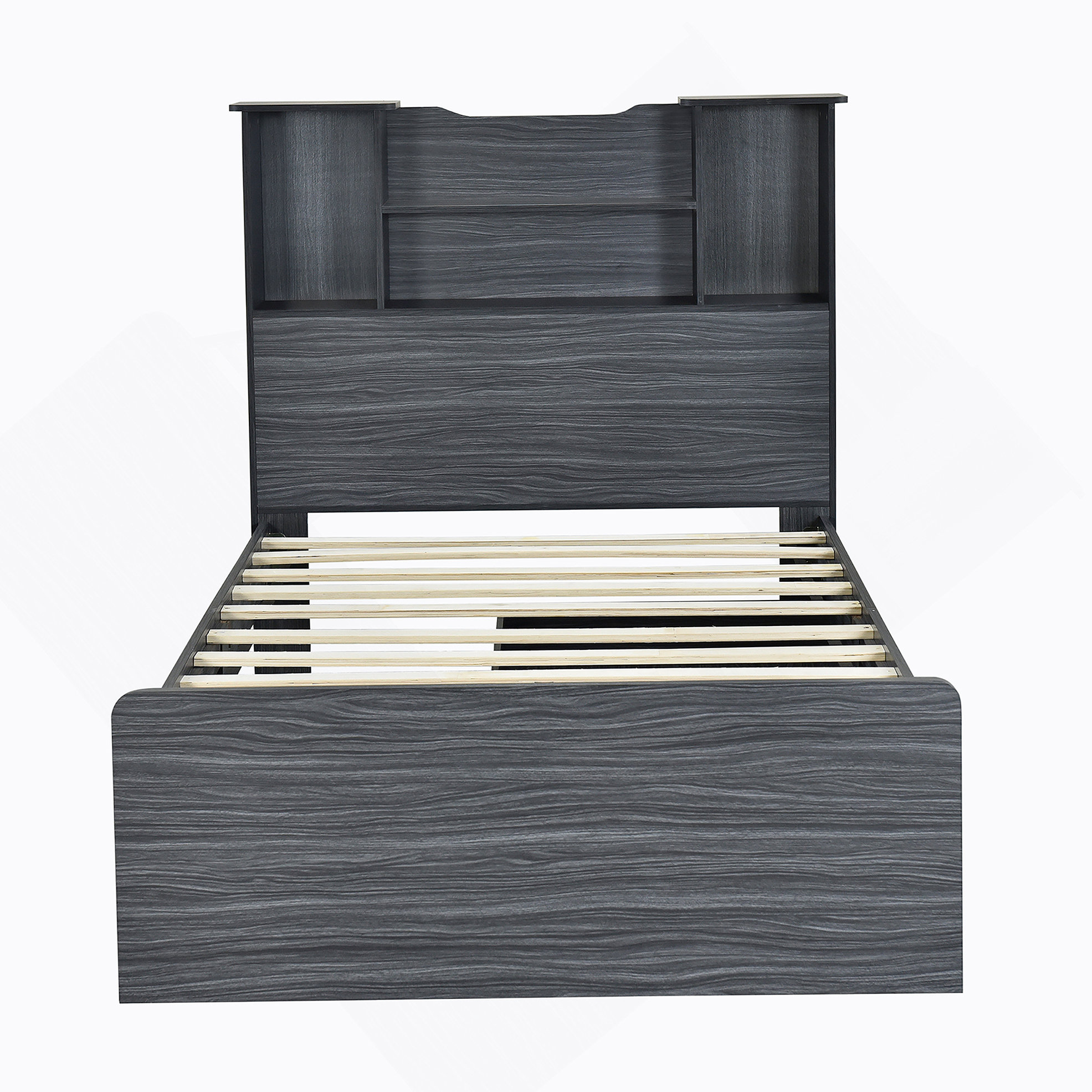 Red Barrel Studio® Storage Platform Bed Frame with 4 Open Shelves and 2 ...