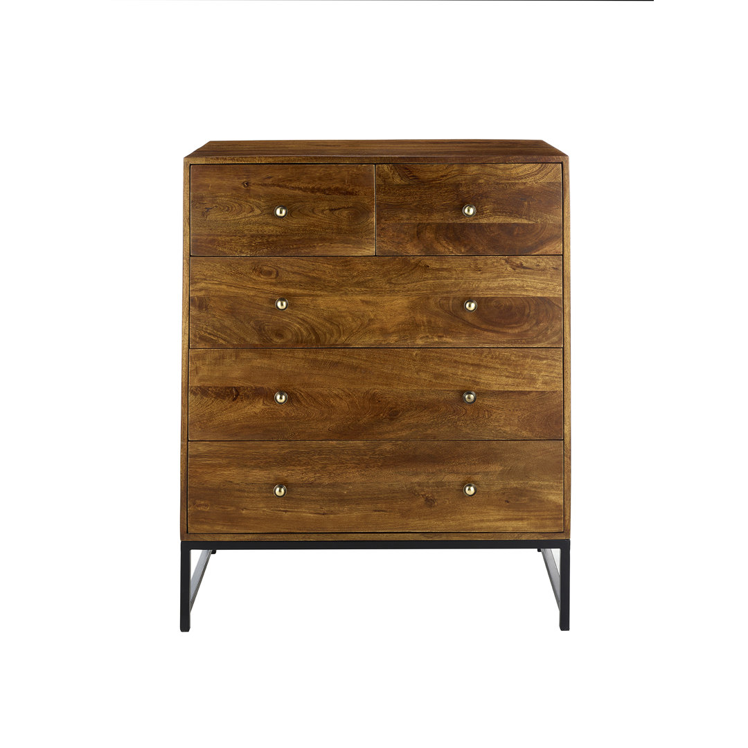 Lovilia Solid Wood 90cm W 5 - Drawer Chest of Drawers