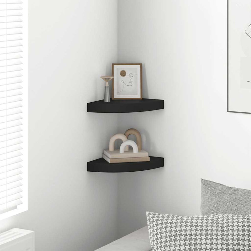 Tablette flottante triangulaire en bois massif 2 pièces Naudiya, H 1,5 po x l 9,8 po x P 9,8 po, Noir