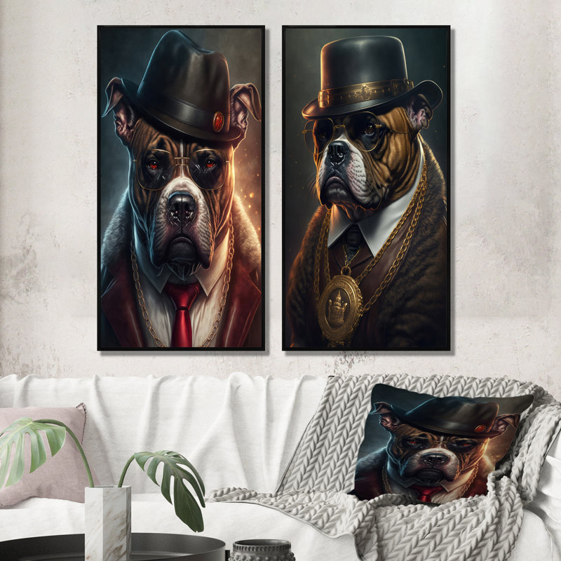 " Mafia Pitbull " 2 - Pieces, 32" H x 32" W, Black Framed