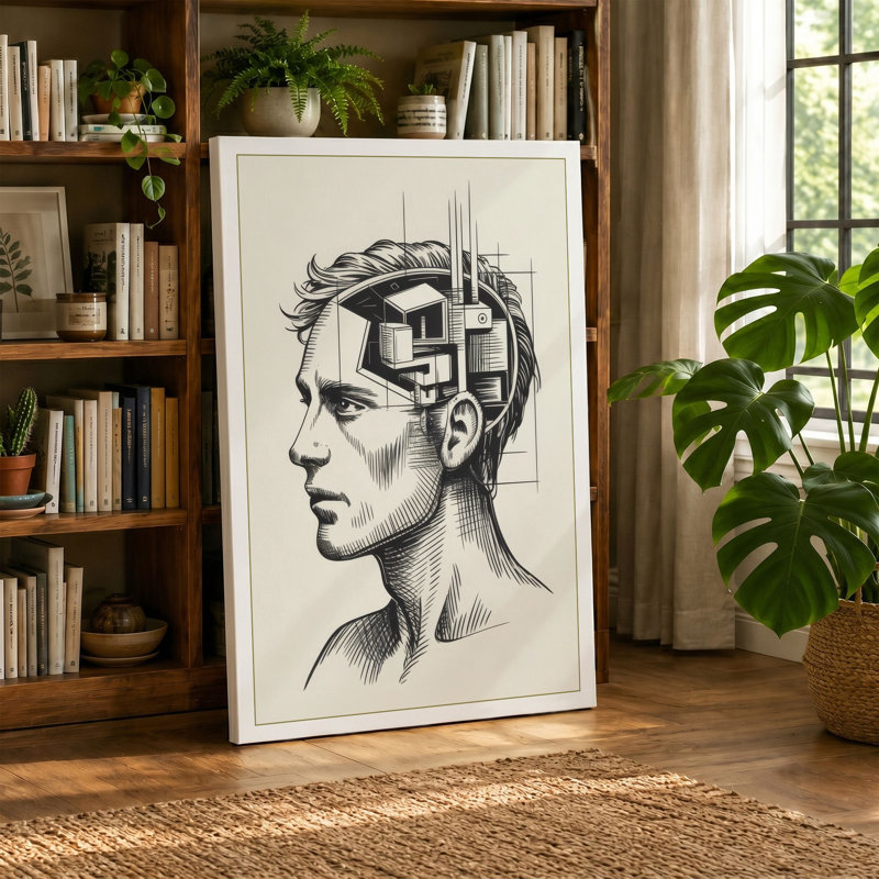 Mind's Architecture Modern - Wrapped Canvas, 30x20 - 76.2 x 50.8 cm, Teal Border