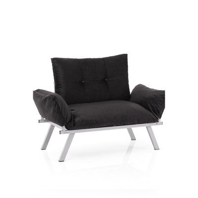 Causeuse futon en métal avec revêtement en chenille noire, 49 po Profondeur x 24 po Largeur: 35 po Hauteur, 30 lb avec revêtement et pieds, noir, 49 po, 24 po et 35 po,