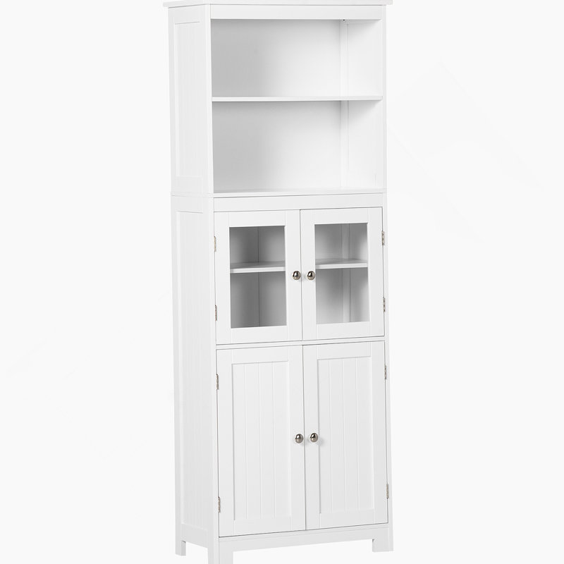 Petit buffet avec huche, garde-manger à 4 portes, tablette réglable, blanc