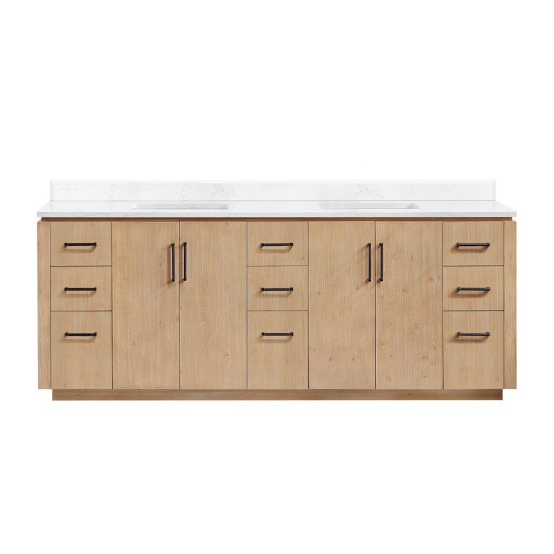 Meuble-lavabo double 84 po Cloverfield, Bois de sapin brun, Noir mat