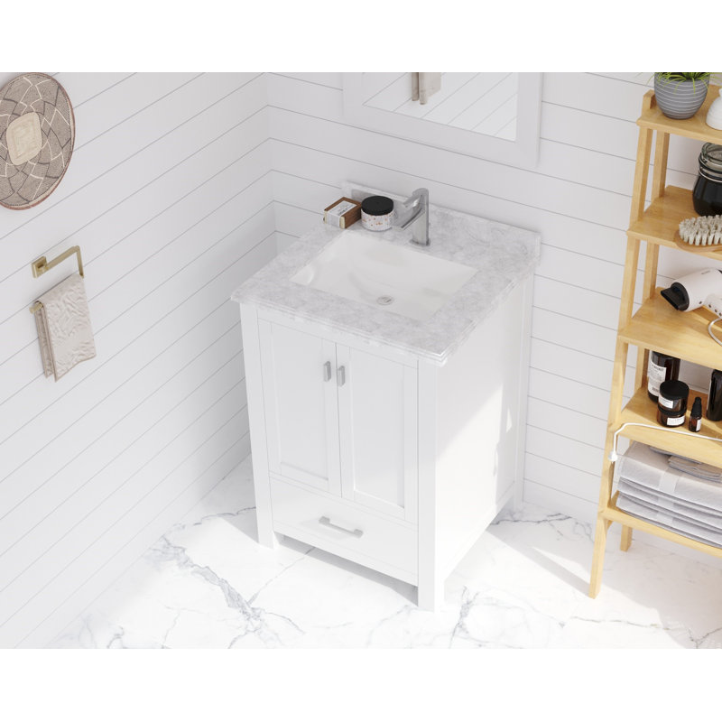 Ensemble de meuble-lavabo pour salle de bain simple 24 po Mariário, Marbre de Carrare blanc, Blanc