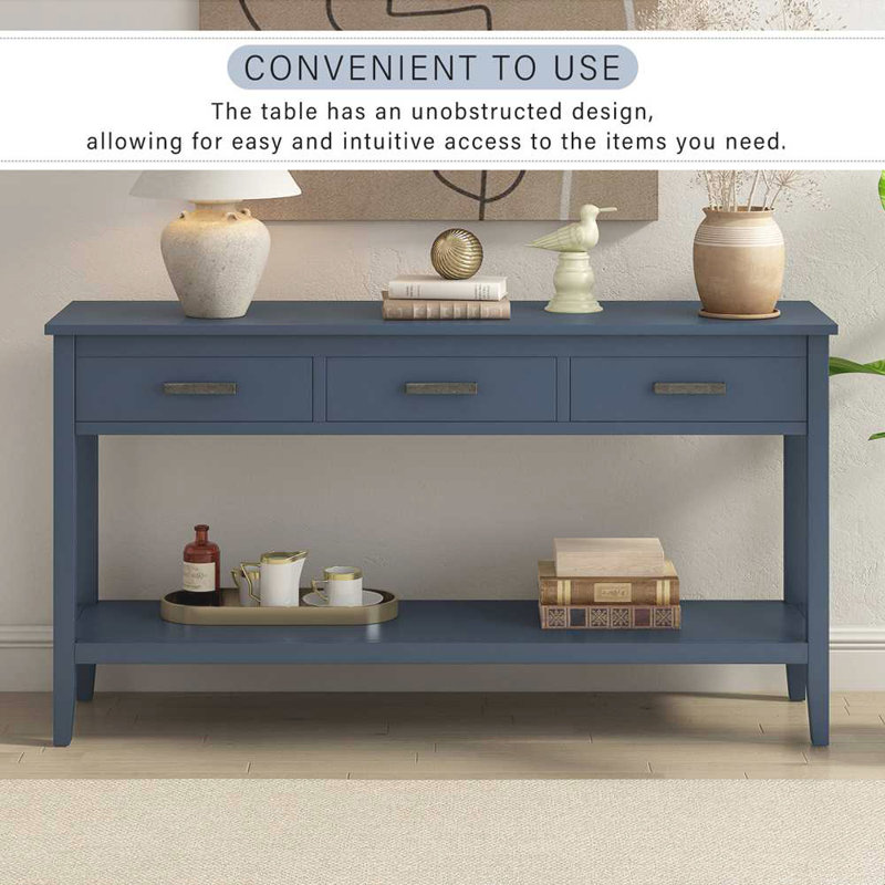 Contemporary 3-Drawer Console Table with 1 Shelf, Navy Blue
