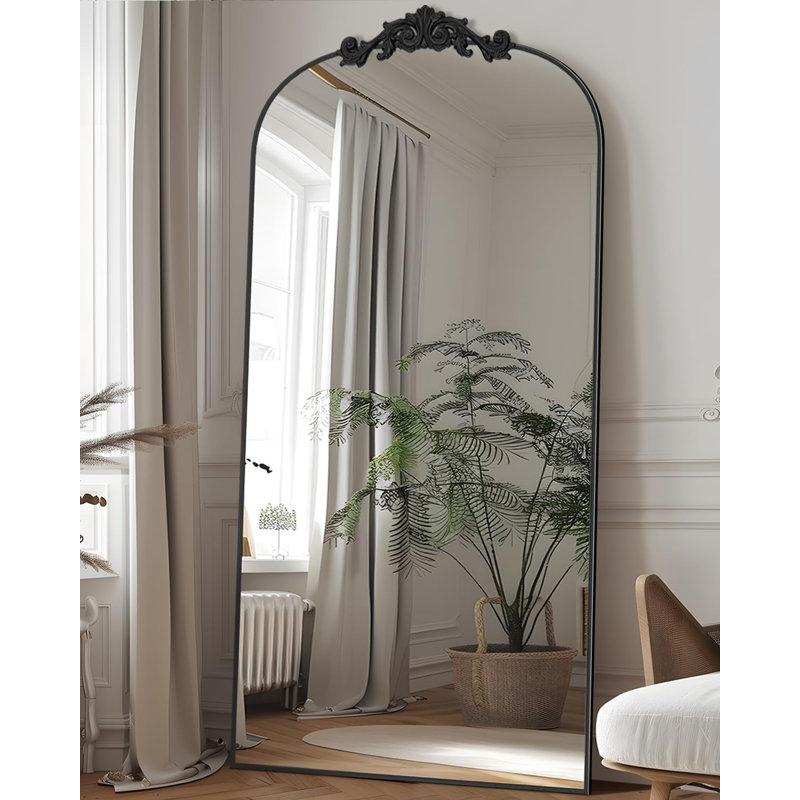 Arched Full Length Mirror, 71"x28" Floor Mirror with Carved, Full Body Mirrors for HomeDecor, Standing/Halling Large Wall Mirror for Bedroom, Living Room, Cloakroom, Black, Retro Style