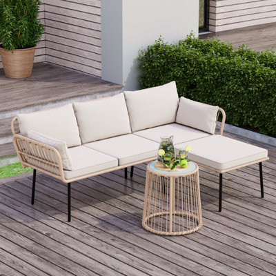 Annajulia Outdoor Rope Woven Sectional Patio Furniture L-shaped Conversation Sofa Set by Corrigan Studio