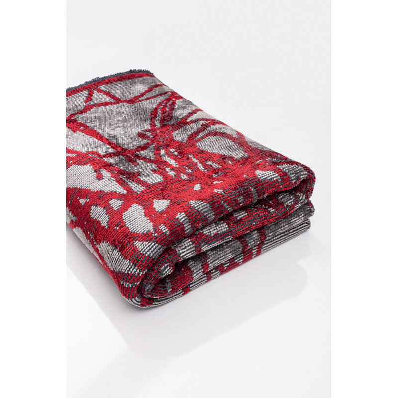 Rapture Gray/Red Abstract Luxury Area Rug, Rectangle 7'10" x 9'10"