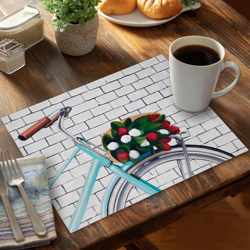 Romantic Floral Polyester Placemat - Tulip Bicycle Decor