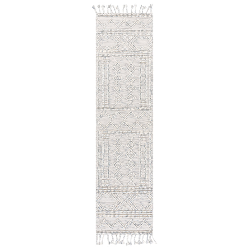 Ferretti Geometric Hand-Loomed Gray/Ivory Area Rug, Runner 2'3" x 9'