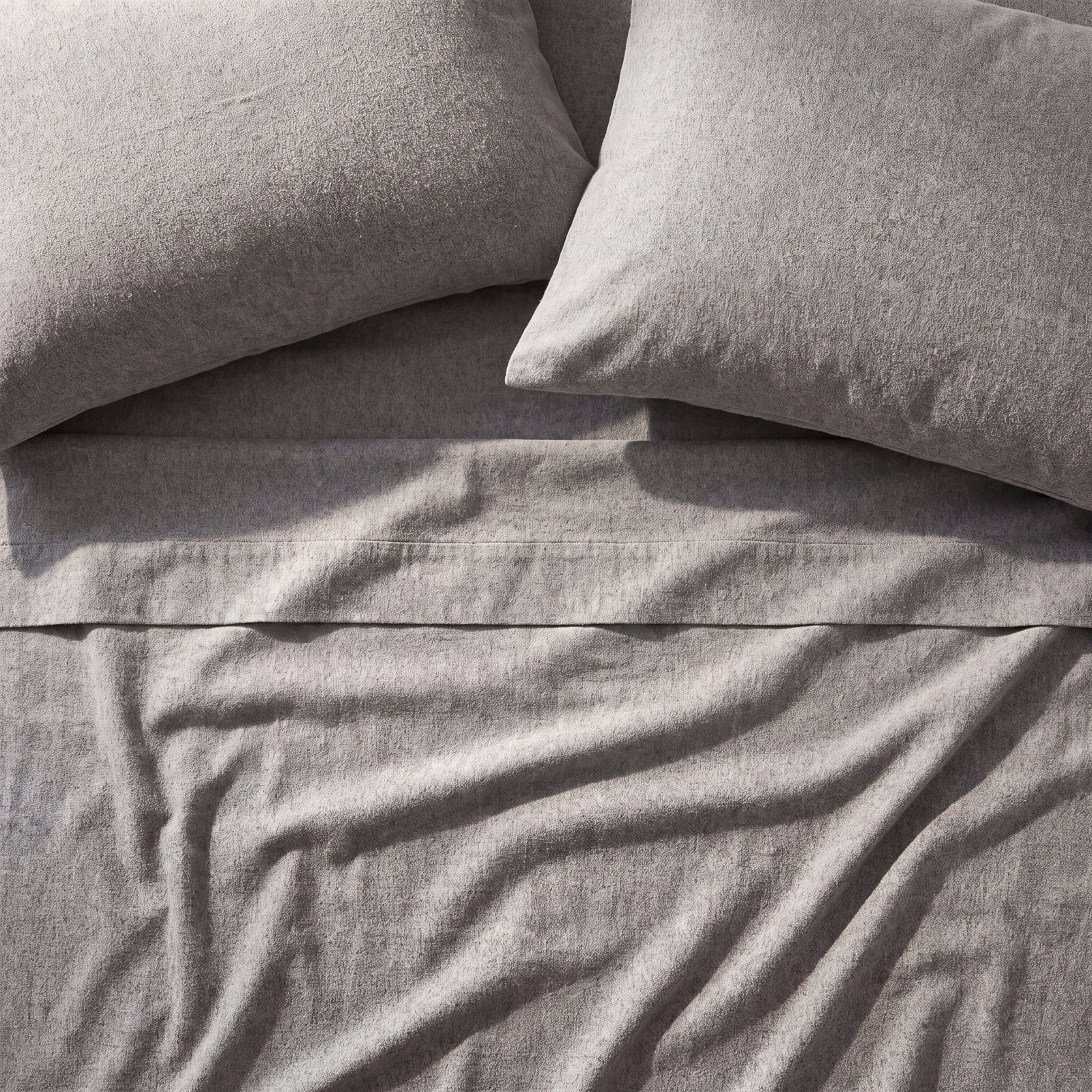 Heathered Cotton Blend Flannel Sheet Set, King, Heathered Dark Gray