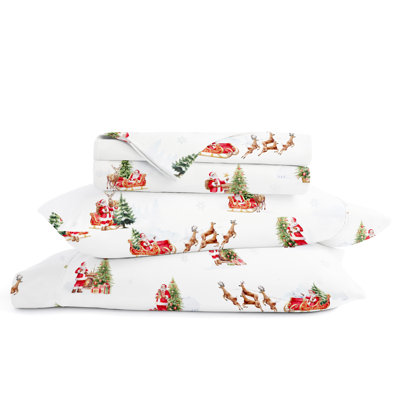 Holiday  Sheet Set, Vintage Santa Christmas Pattern, King Size Bedding