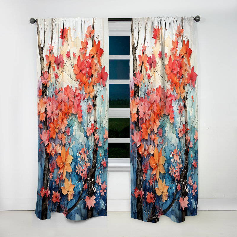 Peach Maple Trees Serenade - Traditional Curtain - Velvet Room Darkening - 1 Panel, 52" W x 108" L