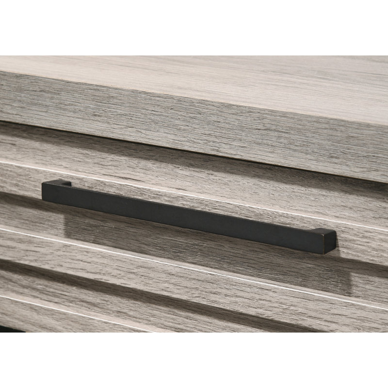 Table de chevet contemporaine - Tiroir de rangement spacieux avec base en métal gris et unité de frêne patiné