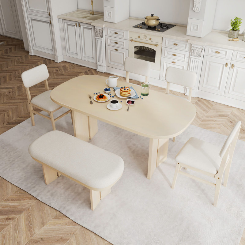 Ensemble de table de salle à manger en bois massif 6 pièces avec banc, Naturel