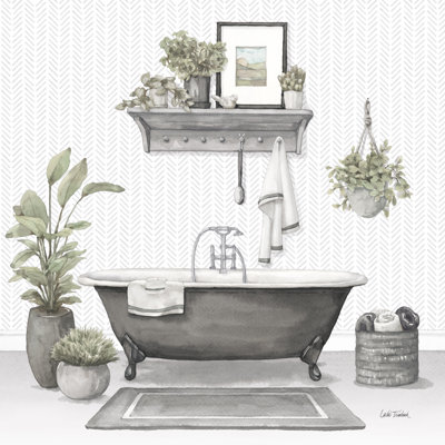 Francisquita "Serene Bath II Gray" by Leslie Trimbach Watercolor Painting Print on Canvas