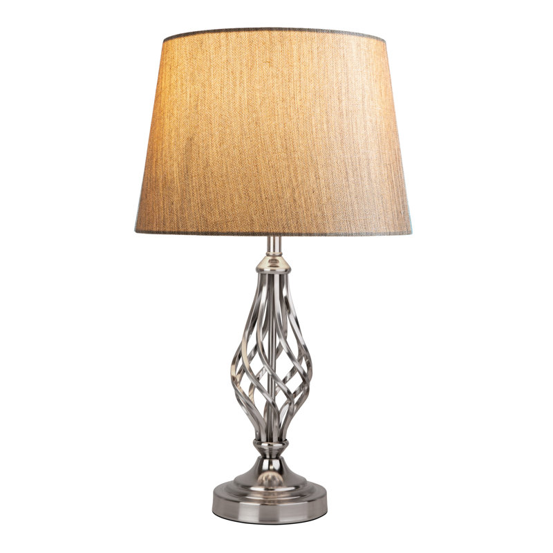 Cortaro 49cm Barley Twist Metal Table Lamp, Silver, White